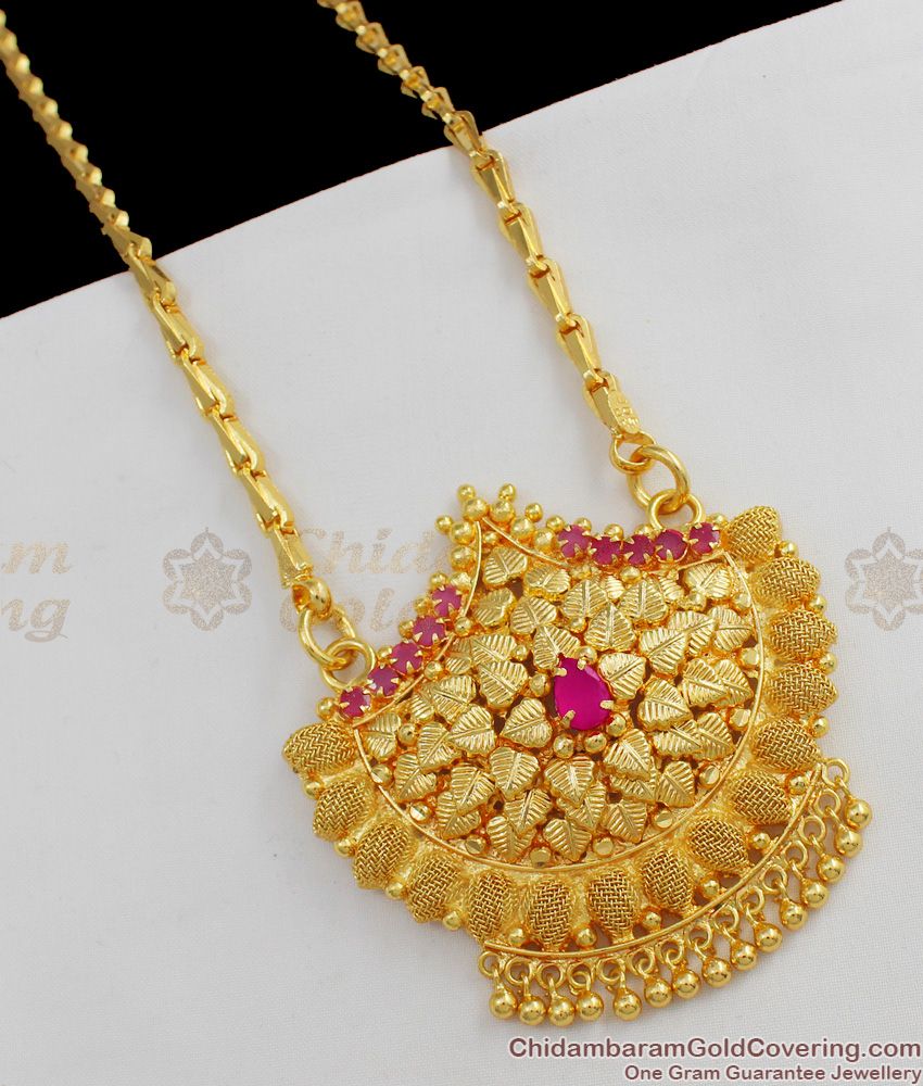 Unique Design Gold Plated Ruby Stone Attached Dollar Chain Leaf Model With Beads BGDR408