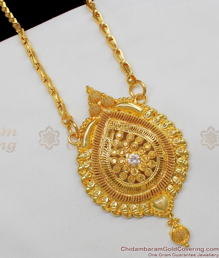 Trendy Design Gold Plated Dollar Chain With White CZ Stone For Ladies Online BGDR416