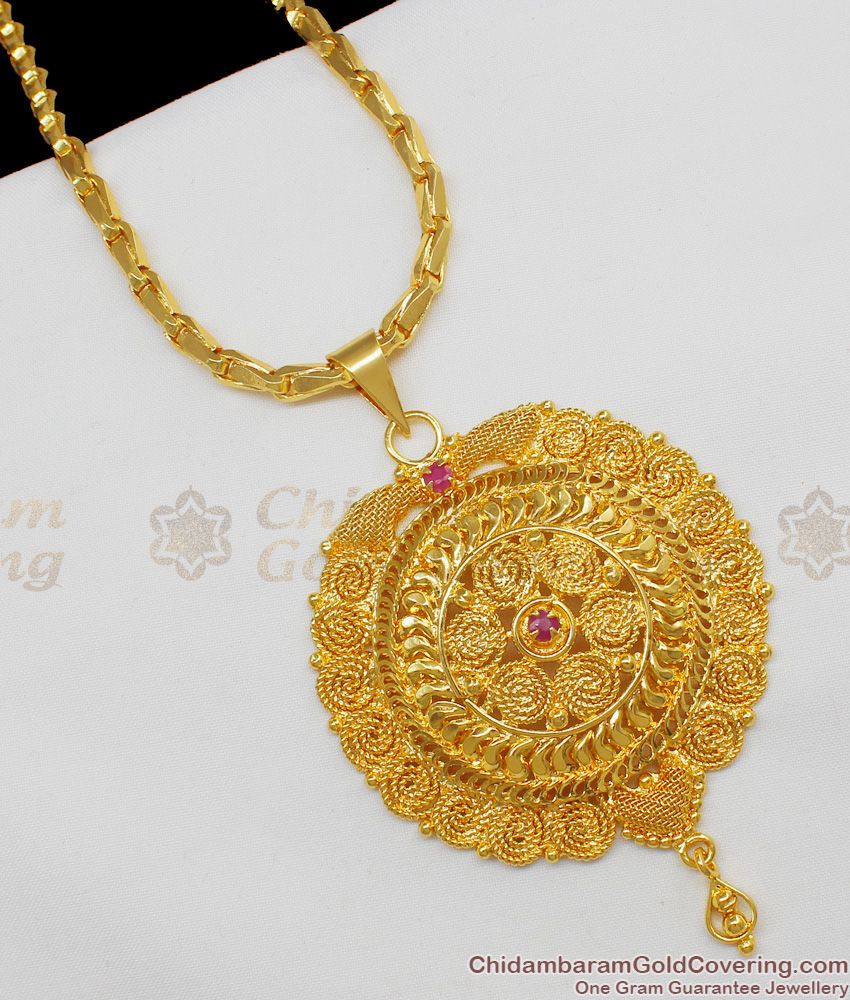Kerala Traditional Pattern Ruby Stone Gold Inspired Big Dollar Wheat Chain BGDR422