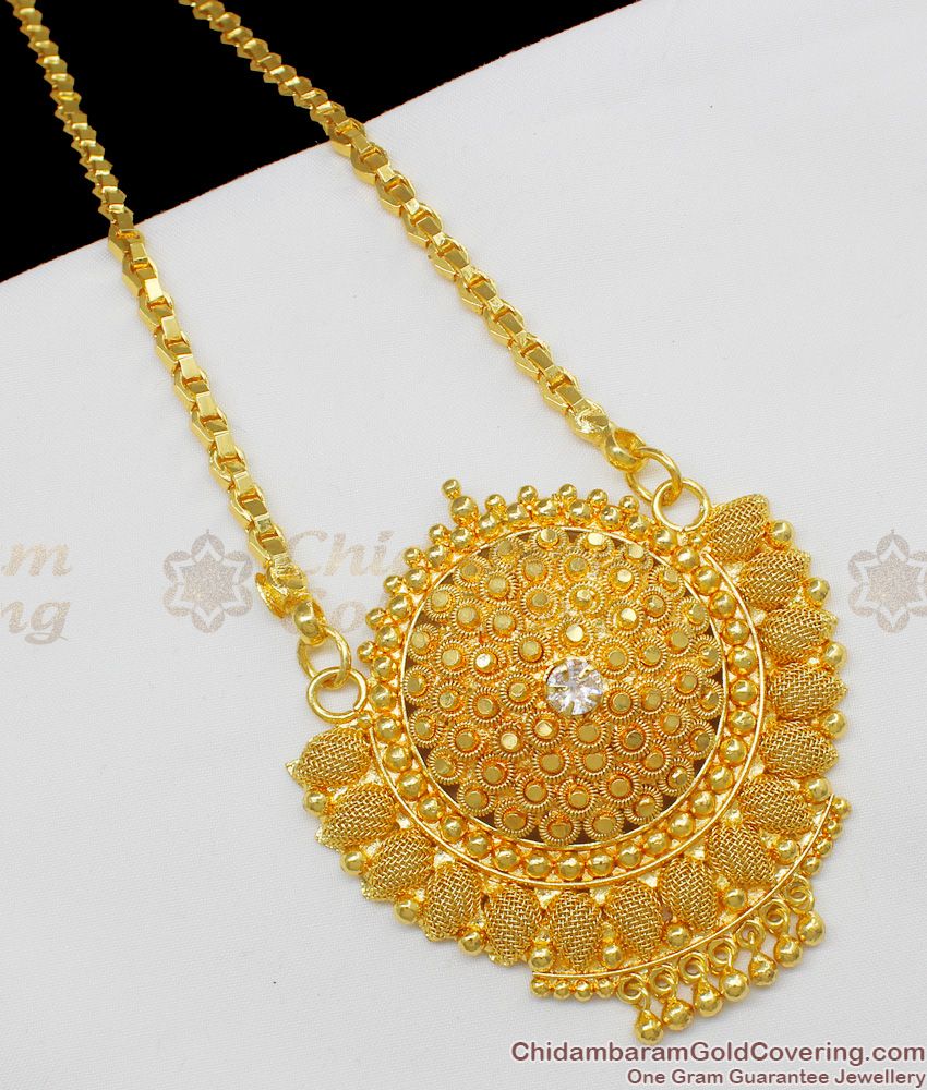 White AD Stone Big Inspiring Kerala Pattern Real Gold Dollar Wheat Chain BGDR423