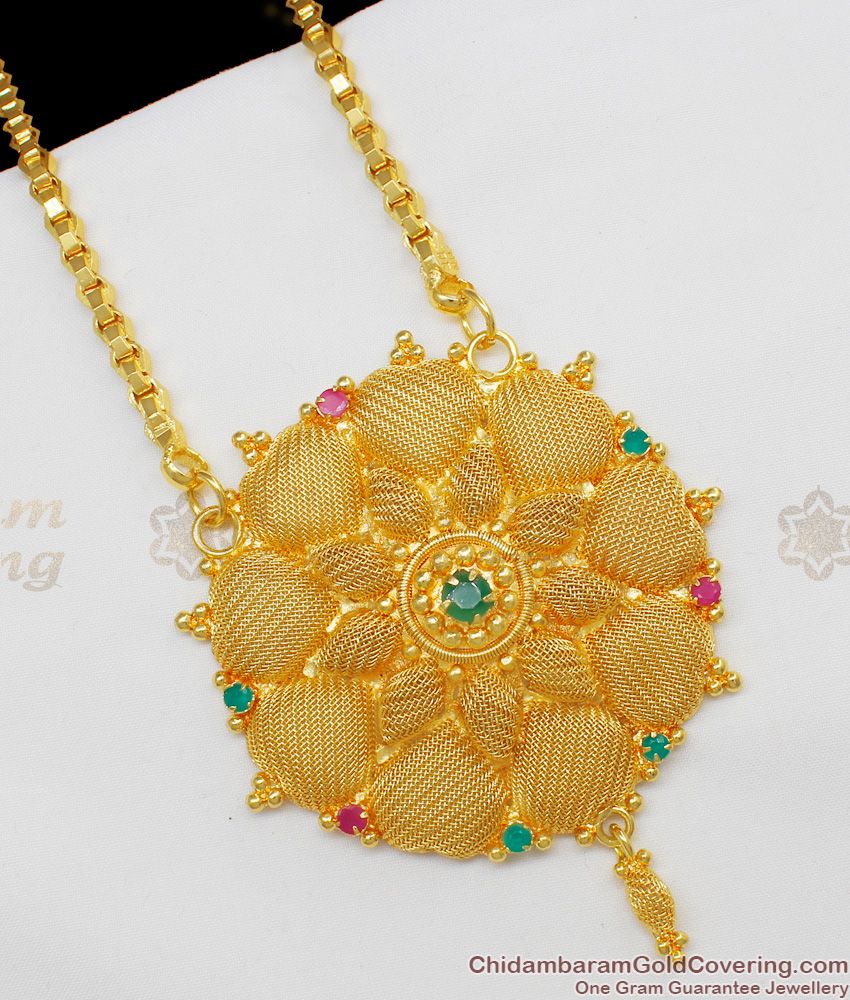 Ruby Emerald Stone Attached Full Net Pattern Gold Finish Dollar Chain Jewelry BGDR425 Ruby Emerald Stone Attached Full Net Pattern Gold Finish Dollar Chain Jewelry BGDR425