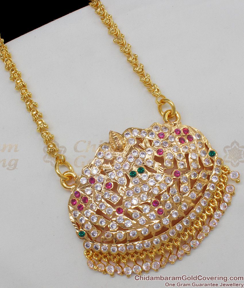 Multi Color Stones Grand Traditional Gajalakshmi Design Gold Impon Dollar Chain BGDR430