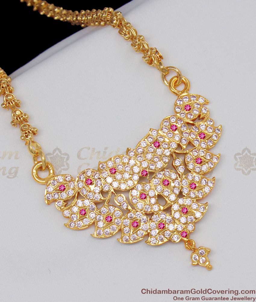 Big Impon Dollar With Pink And White Stone Mango Design Gold Plated Chain BGDR436