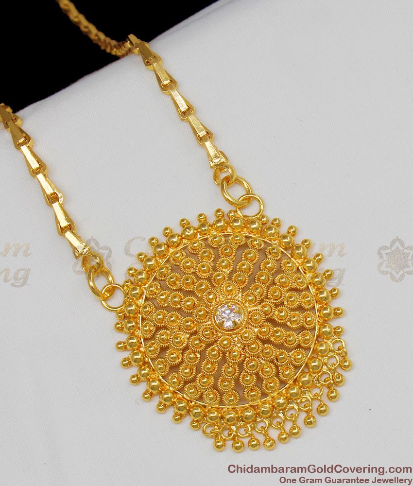 Kerala Pattern Single White AD Stone Gold Plated Dollar Wheat Chain BGDR438