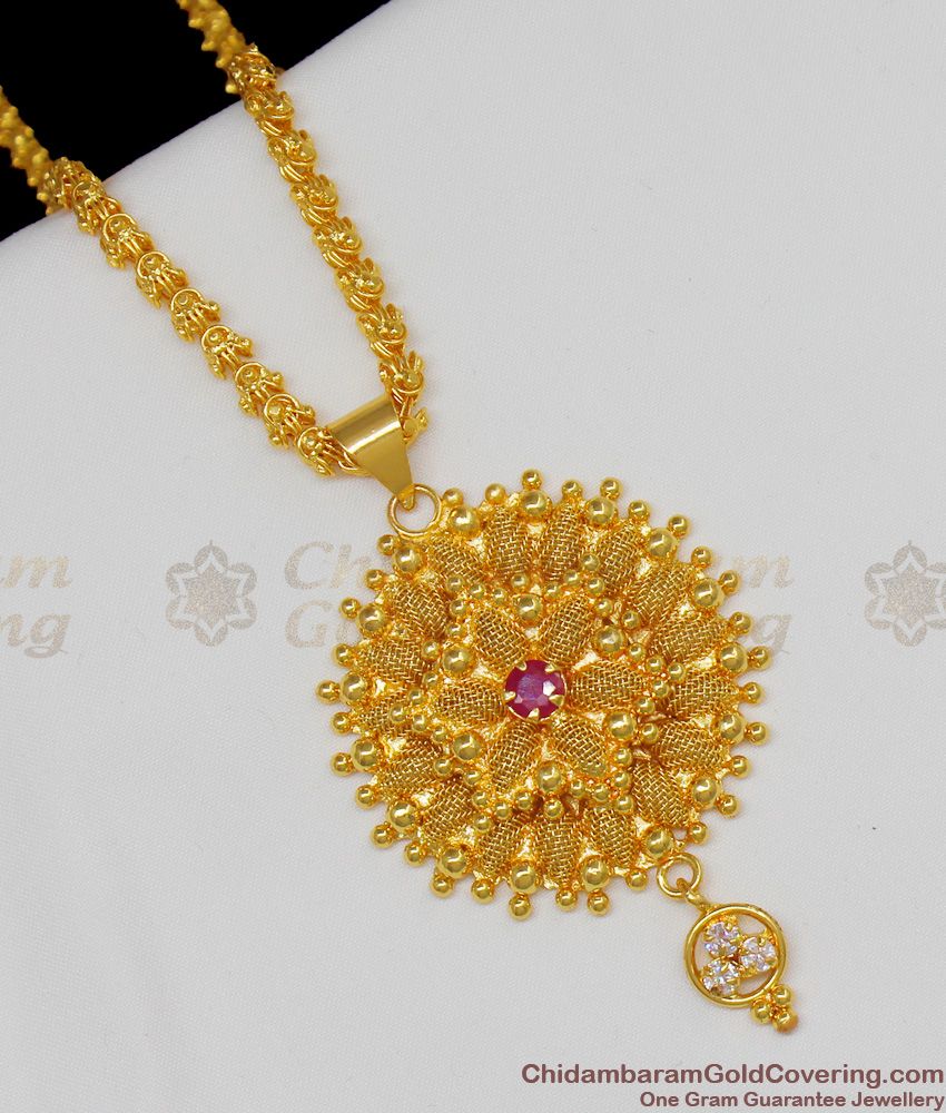 Dazzling Ruby Stone Flower Design Dollar Gold Finish Chain For Ladies BGDR440