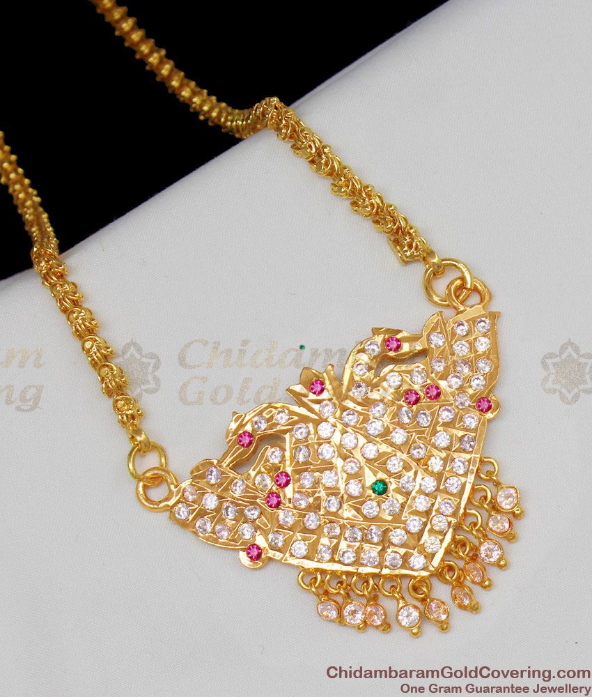 Traditional One Gram Gold Swan Design Impon Multi Color Stone Dollar Chain BGDR442