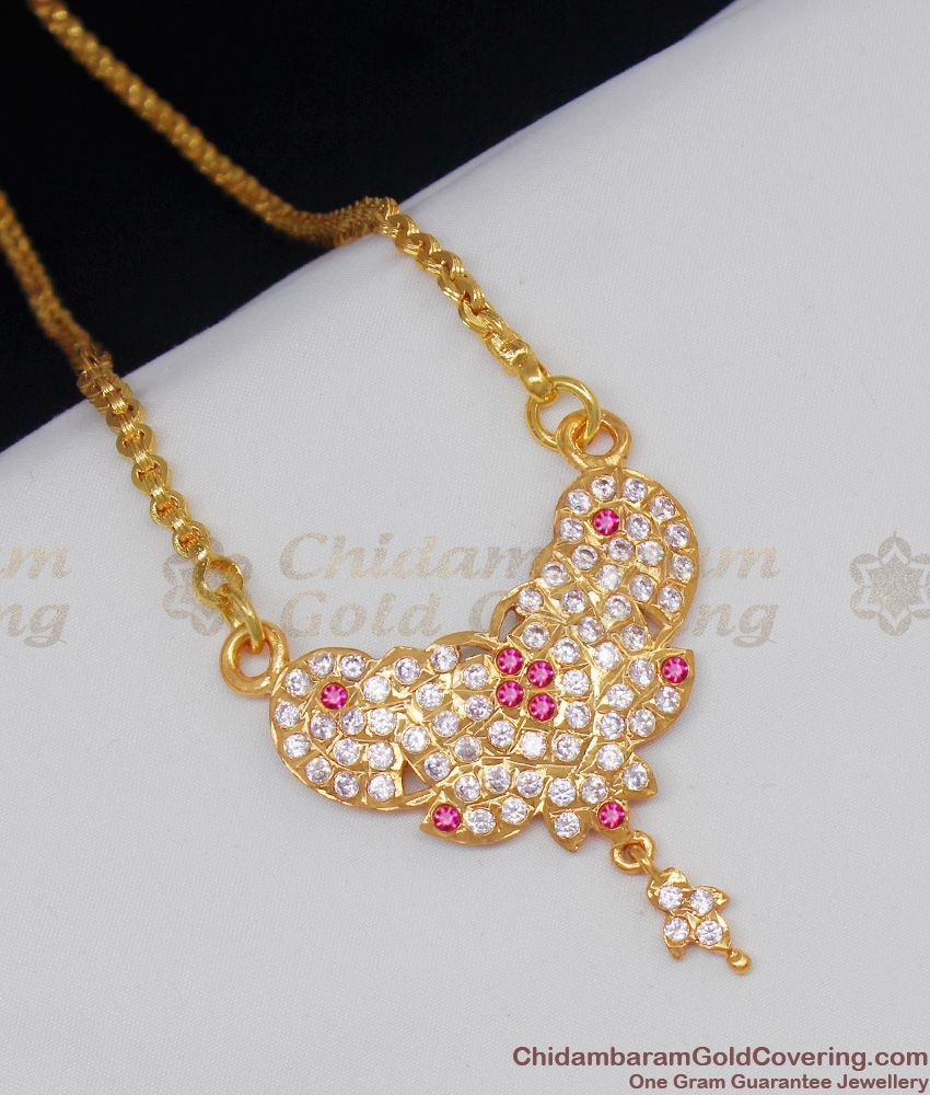 Small AD Ruby Stone Panchlog Gold Dollar Chain For Womens Online BGDR444