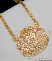 Thick Gajalakshmi Design Traditional Impon Pink And White Stones Dollar Gold Chain BGDR446 Thick Gajalakshmi Design Traditional Impon Pink And White Stones Dollar Gold Chain BGDR446