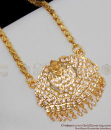 South Indian Traditional Gajalakshmi Design Full White Stone Impon Dollar Thick Chain BGDR447 South Indian Traditional Gajalakshmi Design Full White Stone Impon Dollar Thick Chain BGDR447