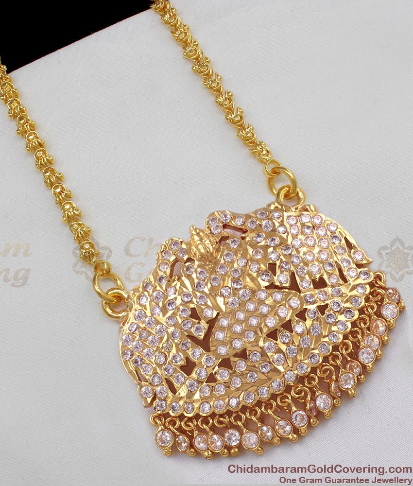 Big Impon Full White Stone Gajalakshmi Design Gold Plated Dollar Chain Five Metal Model BGDR453