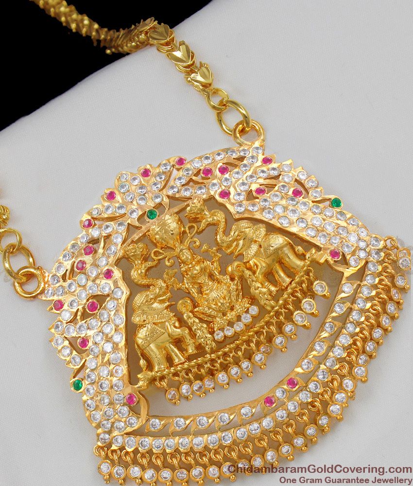 Attractive Lakshmi Model Traditional Wear Gold Impon Dollar Chain With Stones BGDR454
