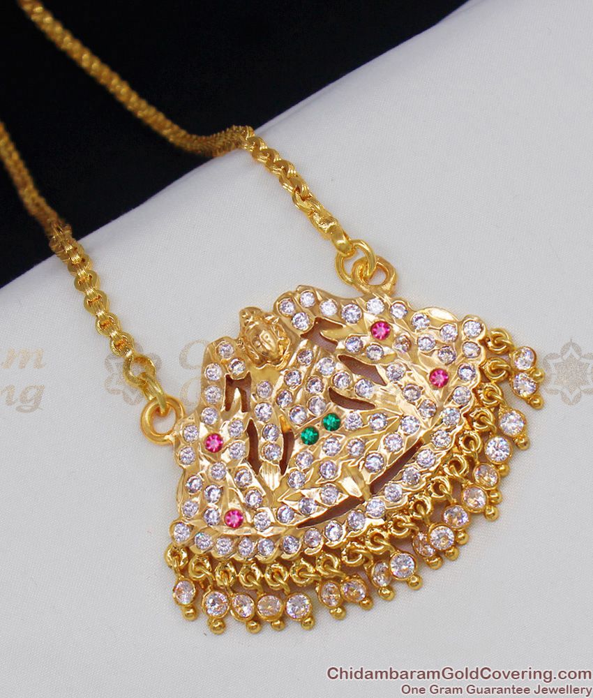 Small Gajalakshmi Design Traditional Impon Pink And White Stones Dollar Gold Chain BGDR456