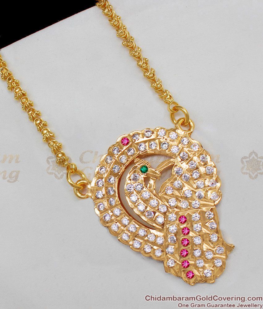 30 Inch Long Impon Peacock Dollar Gati Stone Gold Plated Dollar Chain Five Metal Jewelry Designs BGDR465-LG