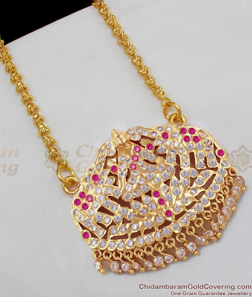 Gajalakshmi Design Full White And Pink Stone Impon Dollar Chain For Ladies BGDR466