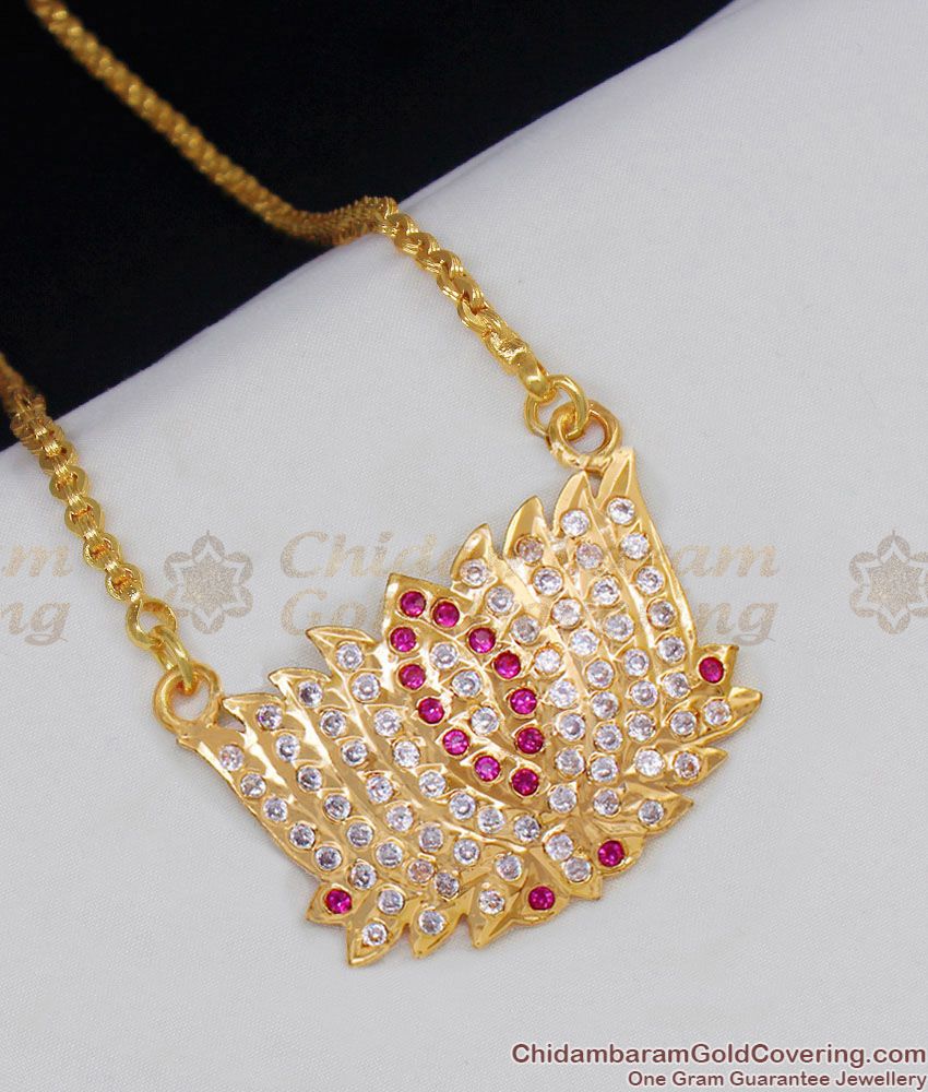 Impon Traditional Big Lotus Multi Color Stone Gold Dollar Chain Design BGDR467