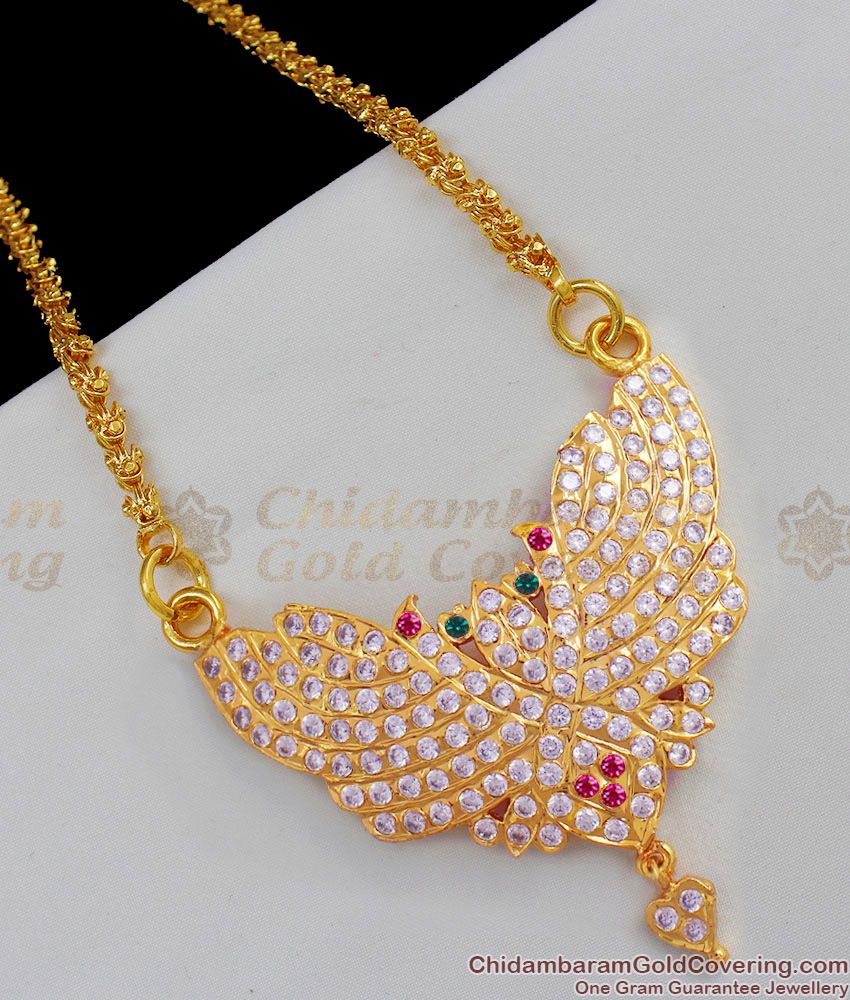 Big One Gram Gold Impon Pink And White Stones Dollar Chain  For Daily Wear BGDR470