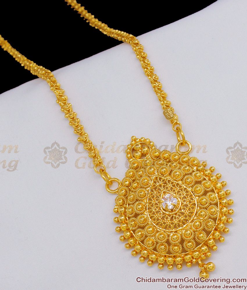 White AD Stone Big Inspiring Kerala Pattern Real Gold Dollar Chain Collections BGDR487