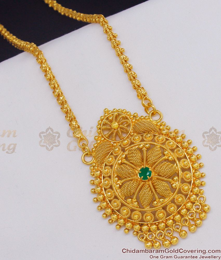 Simple Yet Grand Look Green Emerald Stone Gold Imitation Dollar Chain Online BGDR488