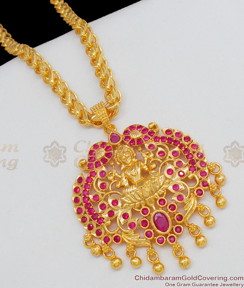 Majestic Full Ruby Stone Lakshmi Dollar Design Gold Chain For Women BGDR501