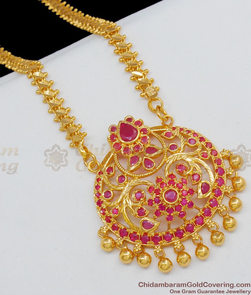 Artistic Handmade Design Full ruby Stone Dollar Gold Chain For Special Occasions BGDR514