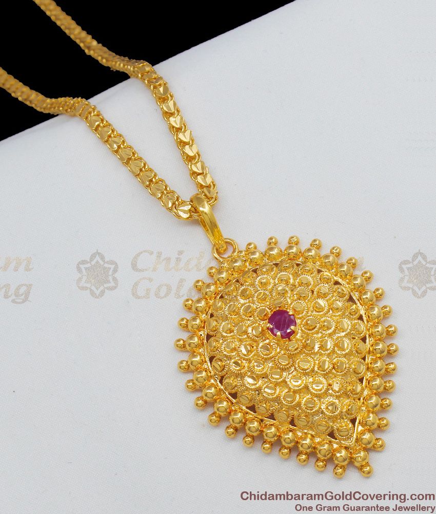 Single Ruby Stone Peacock Feather Model Designer Material One Gram Gold Dollar Chain BGDR516