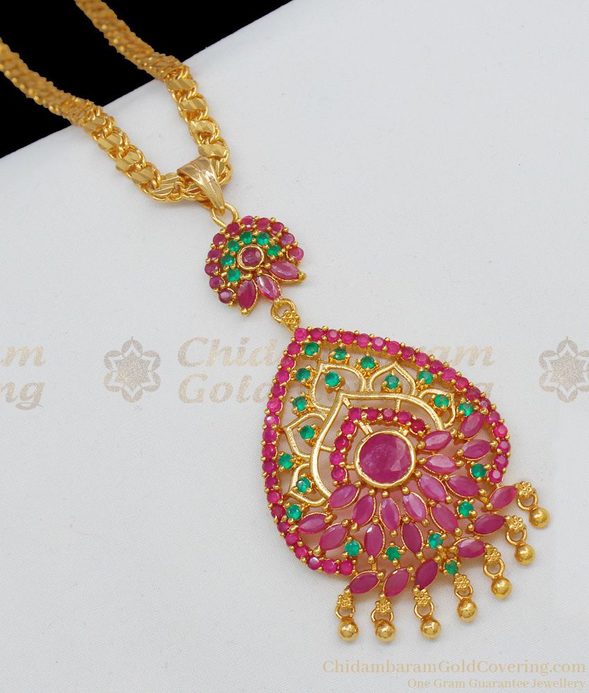 Attractive Ruby Emerald Stone Fancy Model Gold Plated Dollar Chain Collection BGDR523