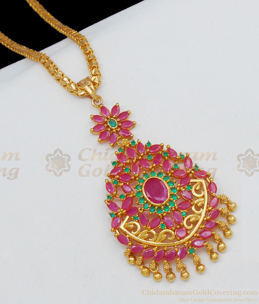 Magnificent Ruby Emerald Stone Gold Plated Dollar Chain Collection For Ladies BGDR525