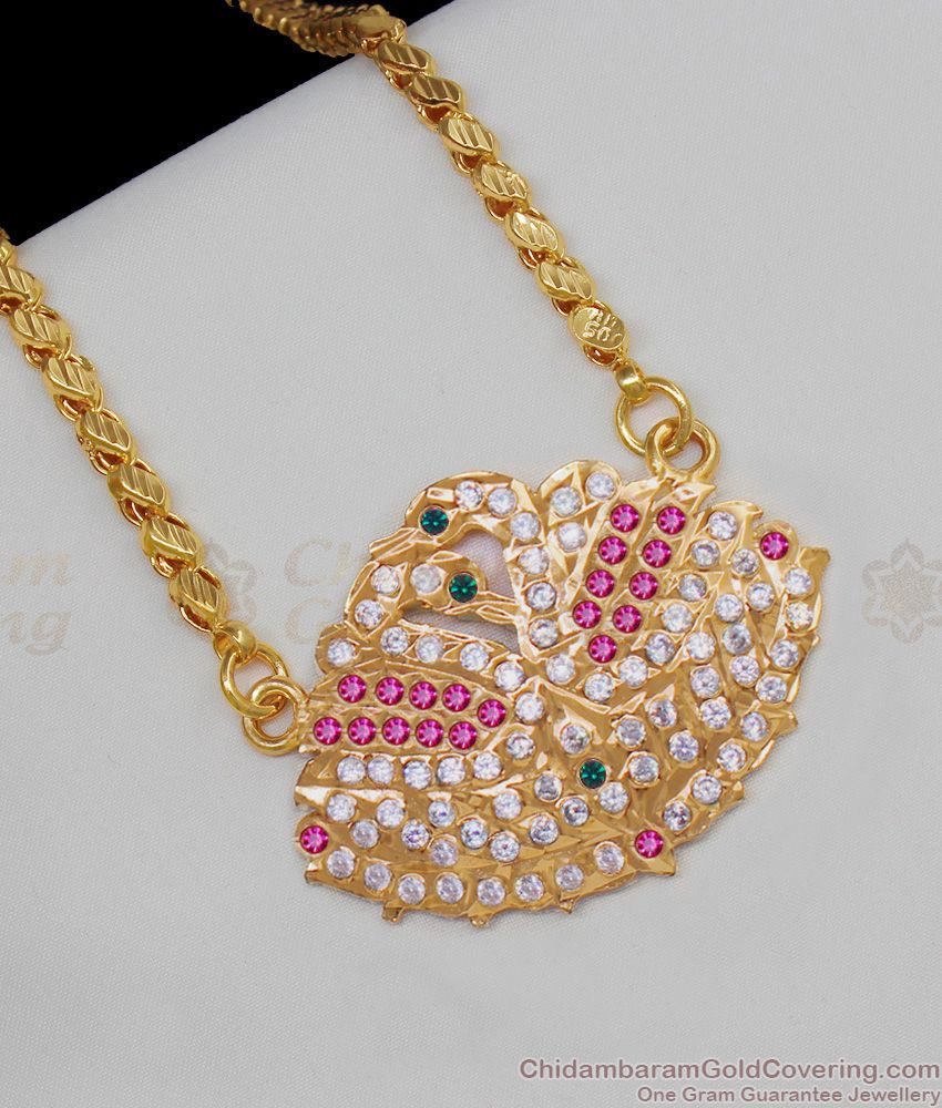 Amazing Double Swan Gold Impon With Multi Color Gati Stone Dollar Chain Collection BGDR536