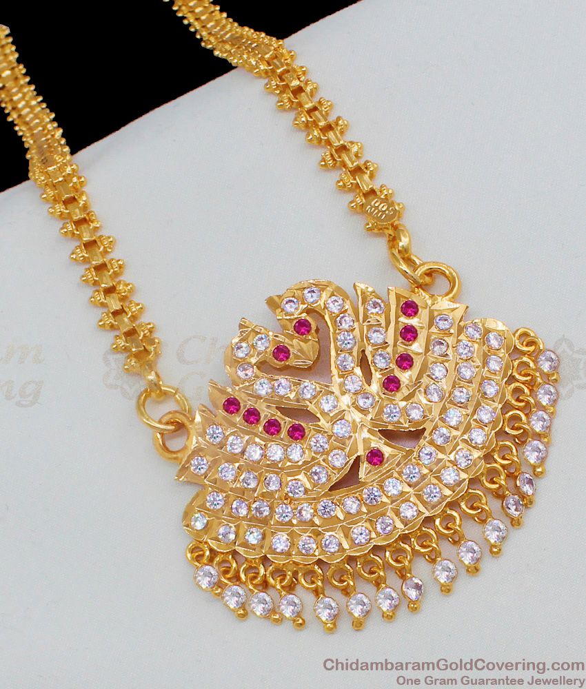 Beautiful Swan Design Multi Color Stone Gold Plated Dollar Chain Five Metal Jewelry BGDR538