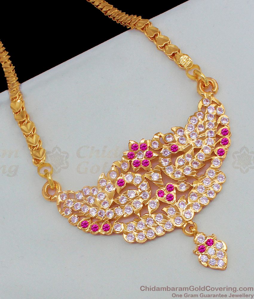 Sparkling Pink And White Peacock Design Dollar Impon Gold Chain Collections BGDR540