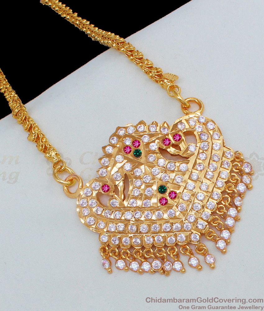 Lovely Double Peacock Gold Impon Dollar Chain Multi Color Stone Guarantee Jewelry Online BGDR542