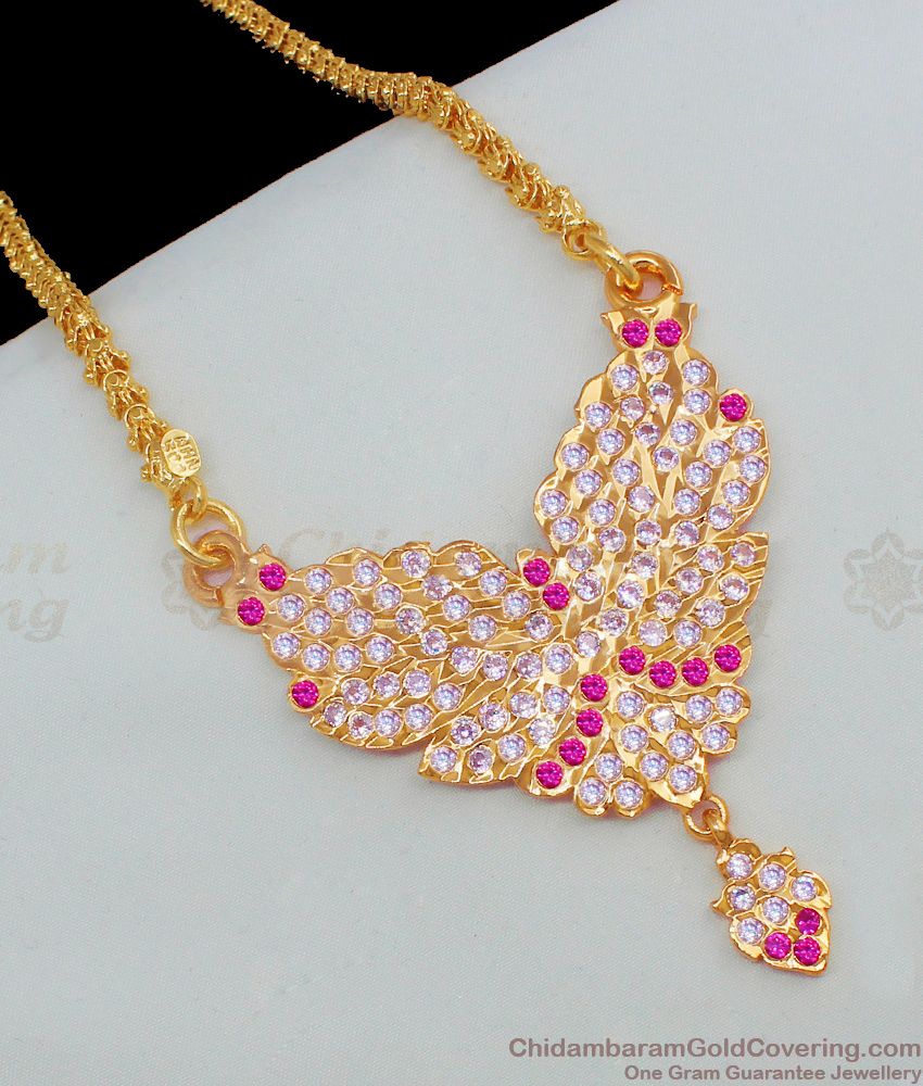 New Arrival Big Butterfly Gold Impon With Pink And White Stone Dollar Chain Jewelry BGDR543