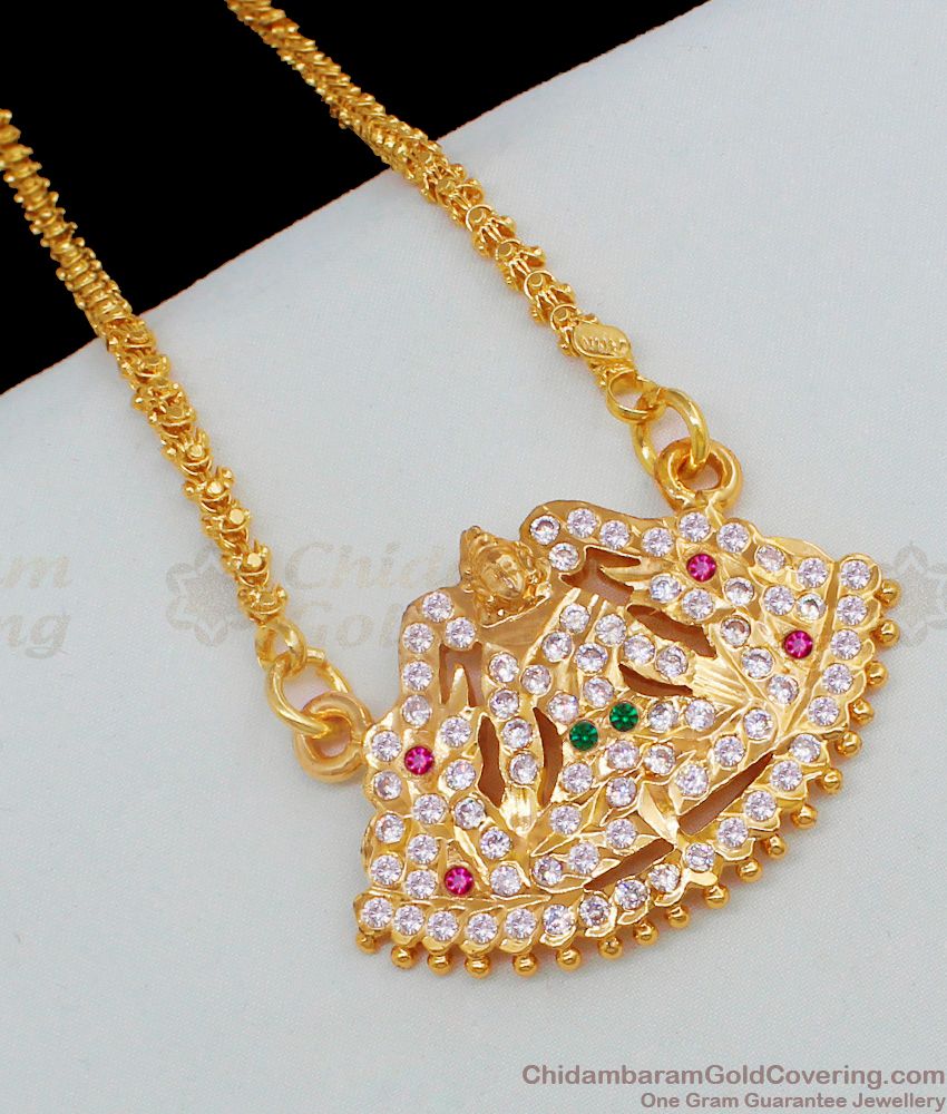 Medium Sized Gold Ayimpon Multi Stones Gajalakshmi Dollar Chain Latest Collection BGDR545