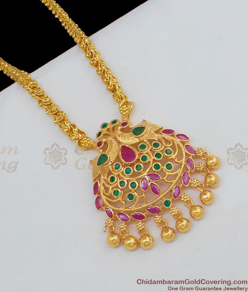 Fancy Double Peacock Model Multi Stone Dollar Chain With Gold Balls Design Jewelry BGDR555
