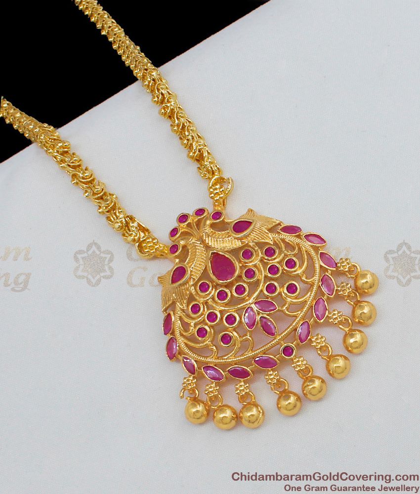 Pretty Peacock Couple Model Gold Plated Dollar Chain With Ruby Stones BGDR556 Pretty Peacock Couple Model Gold Plated Dollar Chain With Ruby Stones BGDR556