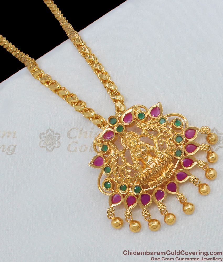 Double Color Stones Lakshmi Design Gold plated Dollar Chain For Traditional Wear BGDR559