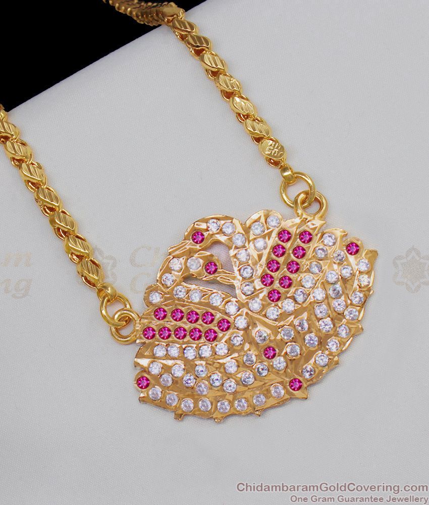 Beautiful Swan Design Five Metal Gold Dollar Chain Jewelry With Multi Color Stones BGDR571
