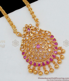 Sparkling Flower Design Real Gold Dollar Chain With AD Ruby Stones Jewelry BGDR583 Sparkling Flower Design Real Gold Dollar Chain With AD Ruby Stones Jewelry BGDR583