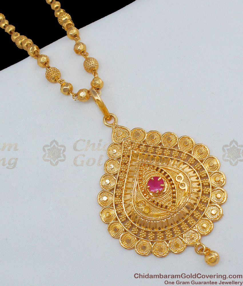 Spade Design With Single Ruby Stone Gold Plated Dollar Chain For Girls Online Shopping BGDR587