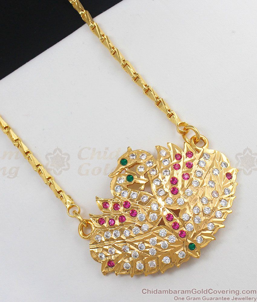 Beautiful Swan Design Impon AD Ruby Stone Impon Dollar Chain Five Metal Jewelry BGDR591