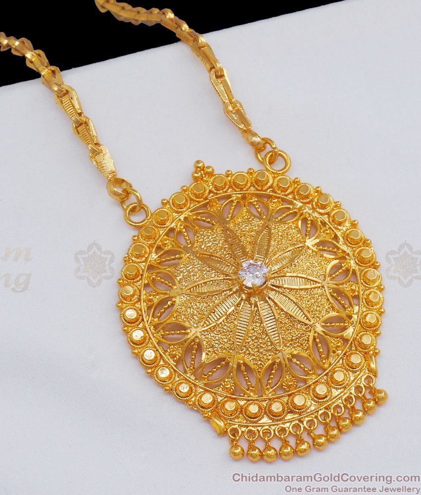 White AD Stone Big Gold Dollar Chain For Ladies Bridal Wear BGDR601