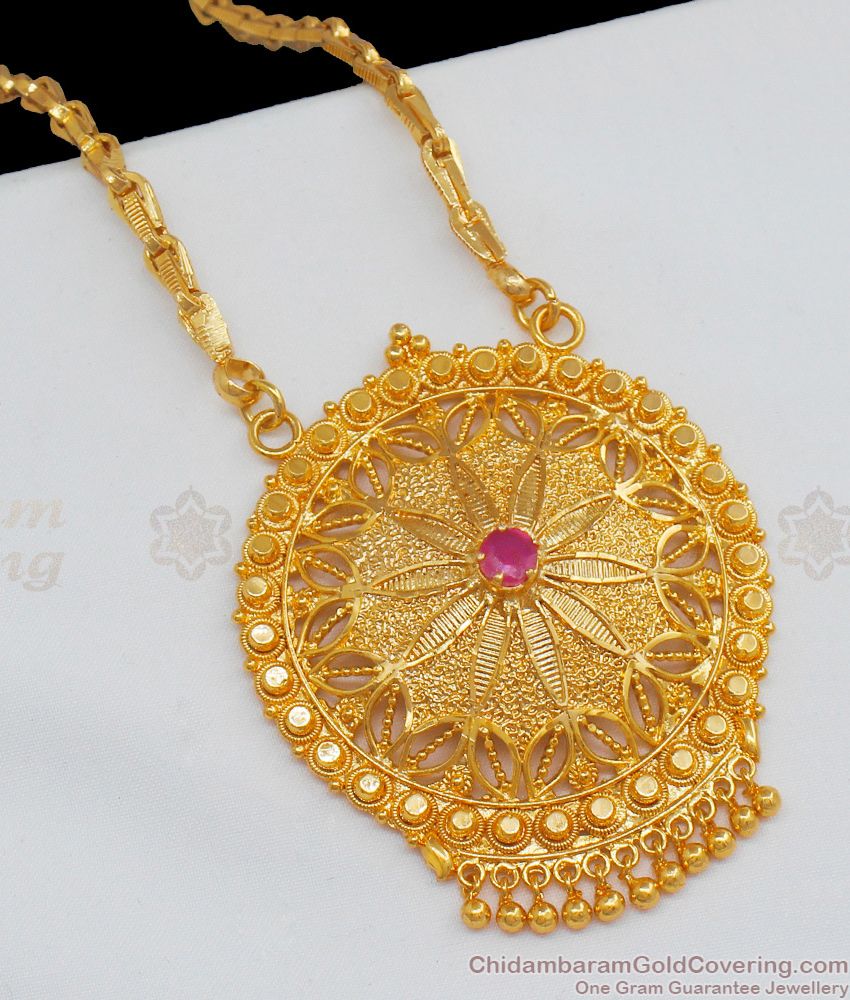 Ruby Stone Leaf Pattern Big Gold Dollar Chain For Ladies Bridal Wear BGDR602