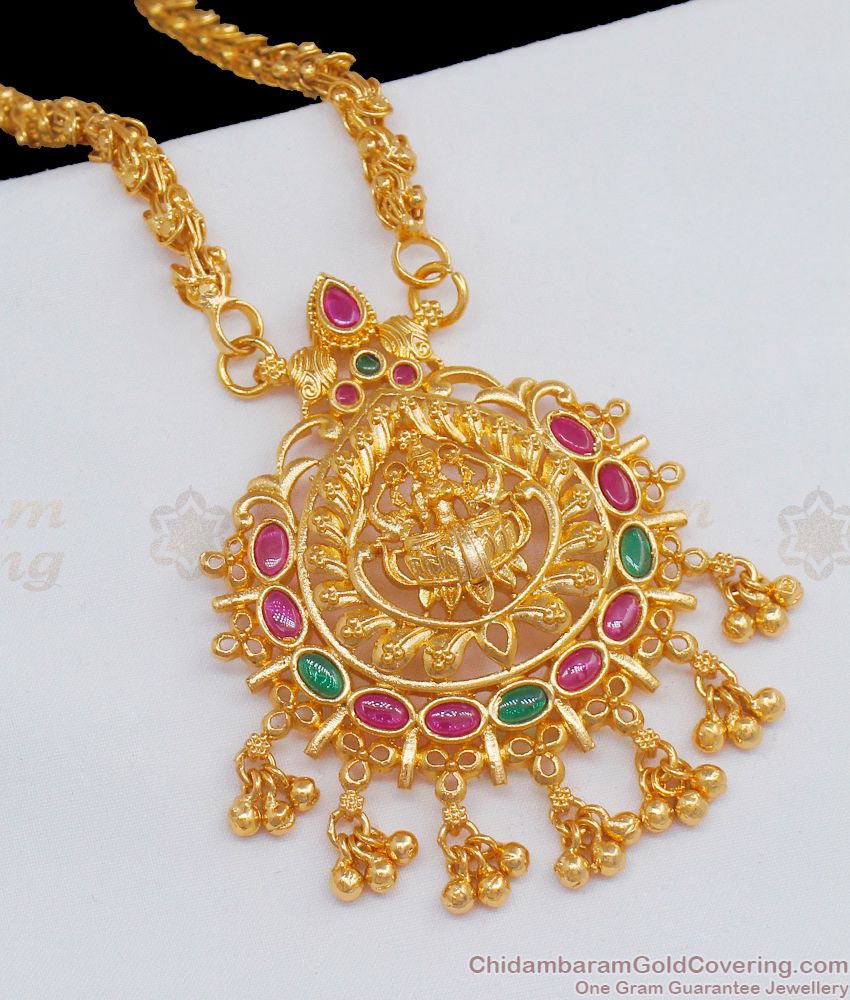 Ruby Emerald Stones Lakshmi Design Gold plated Dollar Chain Daily Wear BGDR605