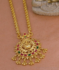 Ruby Emerald Stones Lakshmi Design Gold plated Dollar Chain Daily Wear BGDR605