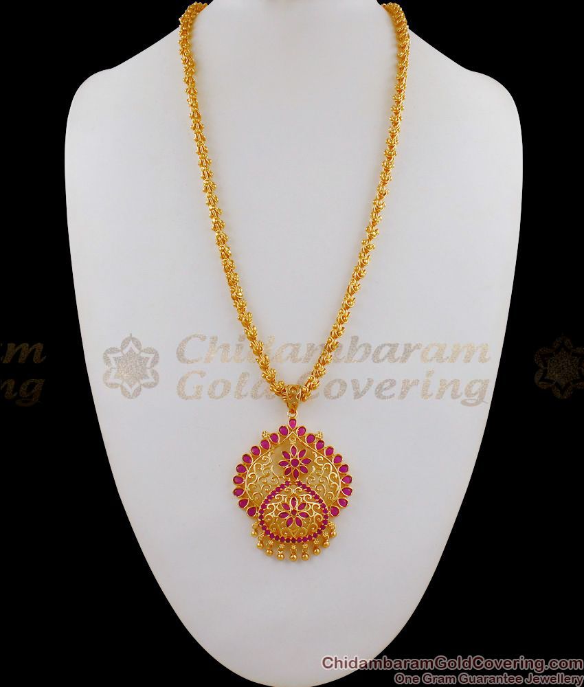 Exclusive Gold Covering Chain With Dollar AD Ruby Stones Jewelry For Women BGDR631