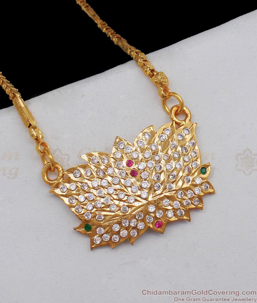 Pure Impon Lotus Multi Color Stone Gold Dollar Chain Design BGDR642