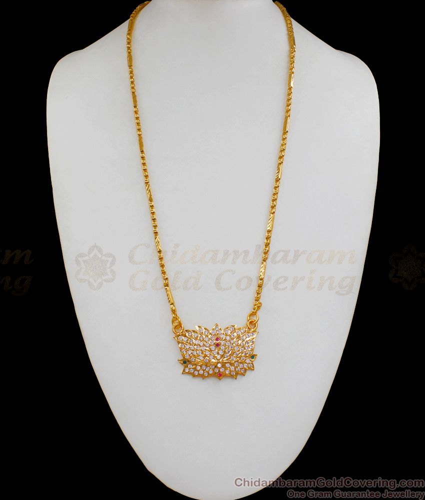 Pure Impon Lotus Multi Color Stone Gold Dollar Chain Design BGDR642