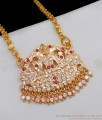 Original Impon Gaja Lakshmi Gold Dollar Chain With AD Pink Stone Imitation Jewelry BGDR644