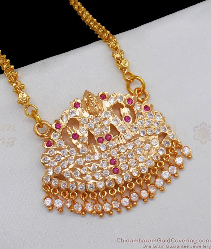 Original Impon Gaja Lakshmi Gold Dollar Chain With AD Pink Stone Imitation  Jewelry BGDR644 - Main Image