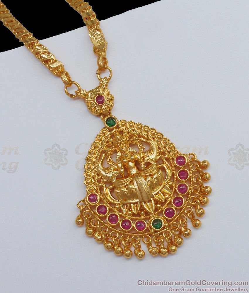 New Arrival Lakshmi Gold Dollar Chain With Ruby Emerald Stones  Jewelry BGDR661